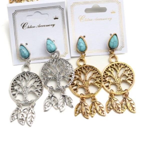 Tree Leaf Gem Earrings - Picture 3 of 6